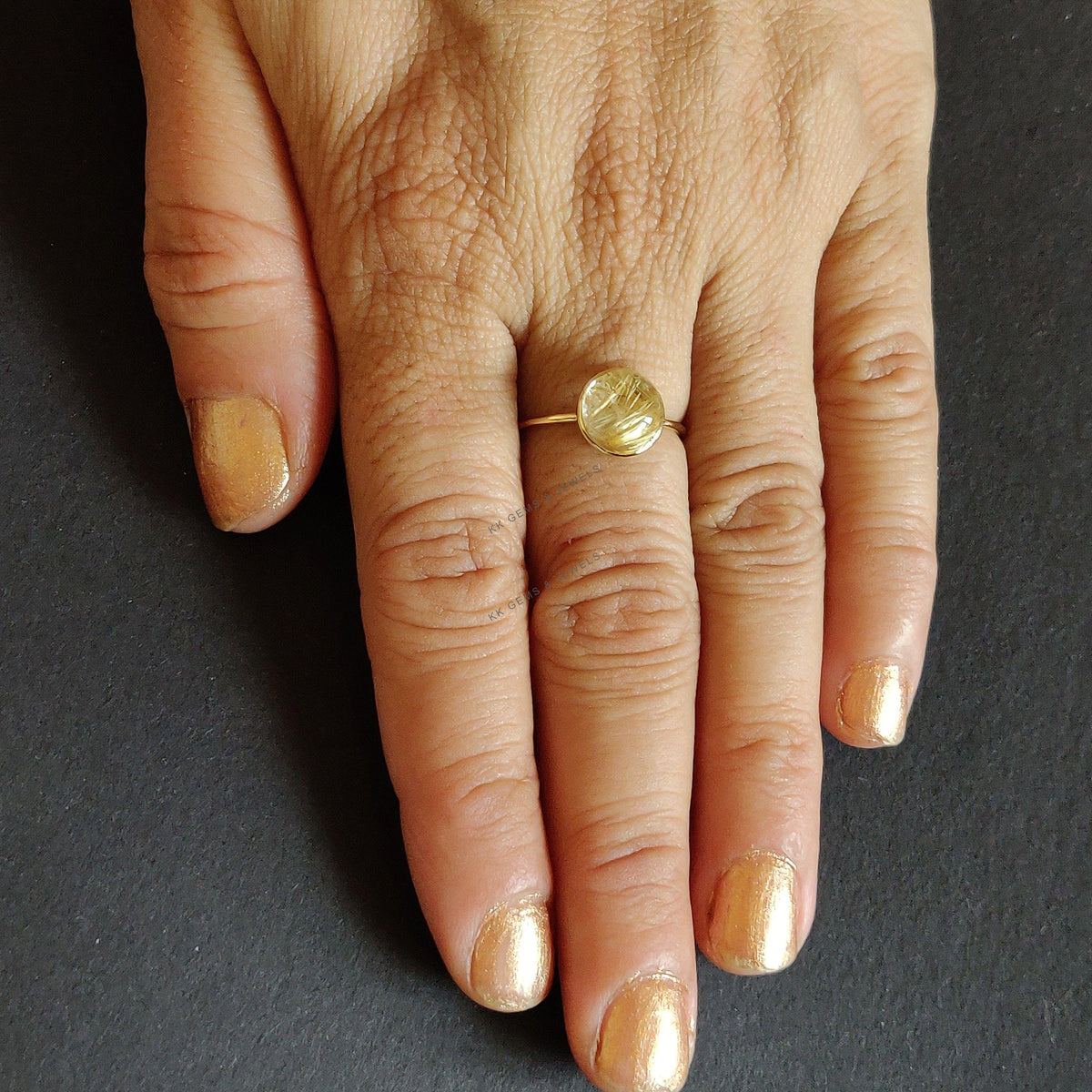 Natural Golden Rutile Ring, 14K Solid Yellow Gold Ring, April Birthstone