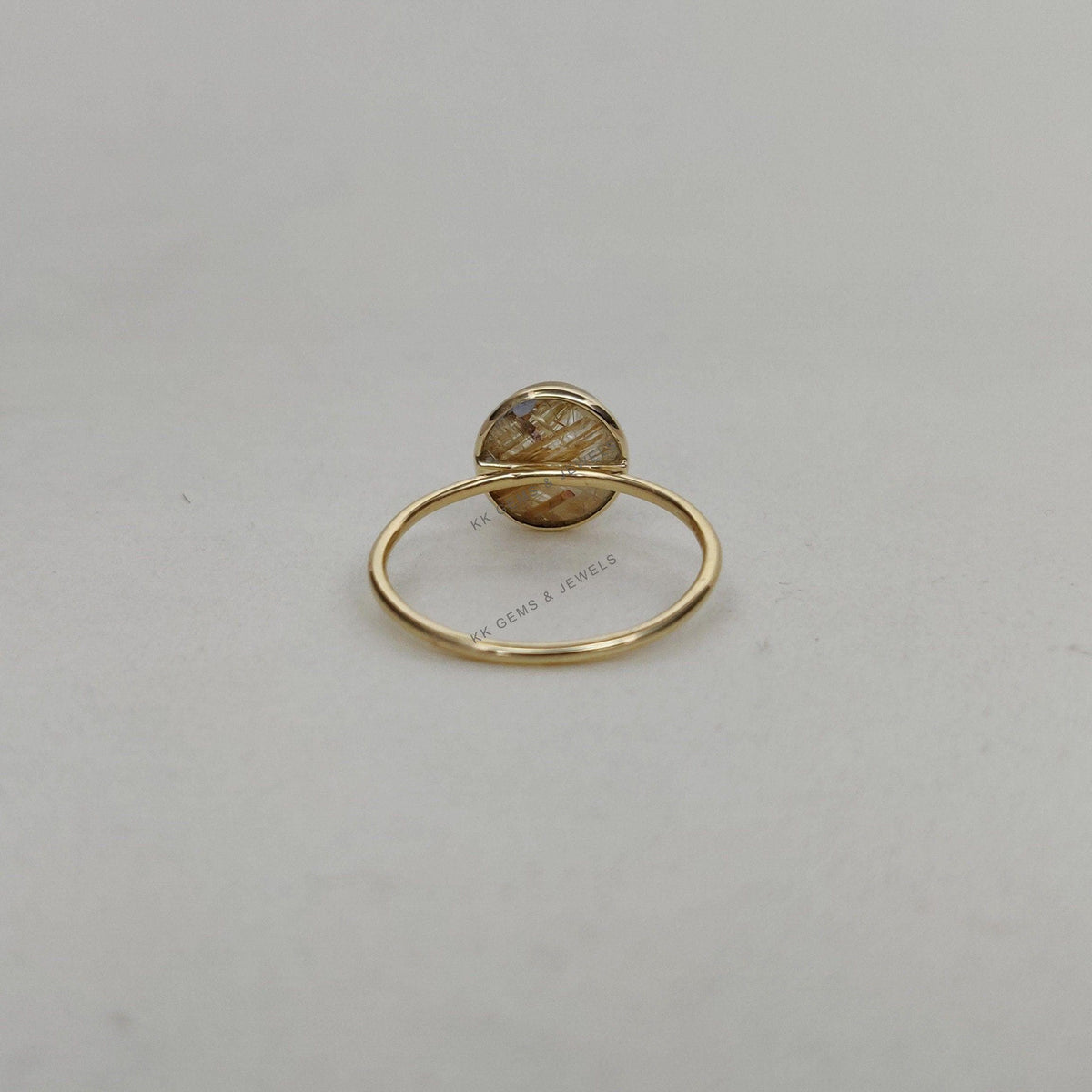 Natural Golden Rutile Ring, 14K Solid Yellow Gold Ring, April Birthstone