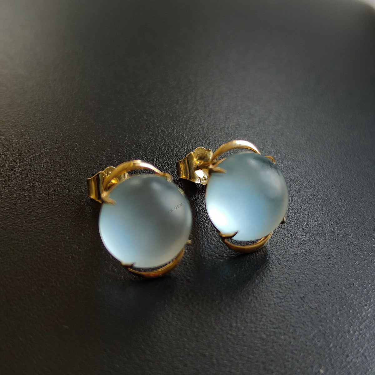 Natural Frosted Sky Blue Topaz Studs, 14K Solid Yellow Gold, December Birthstone