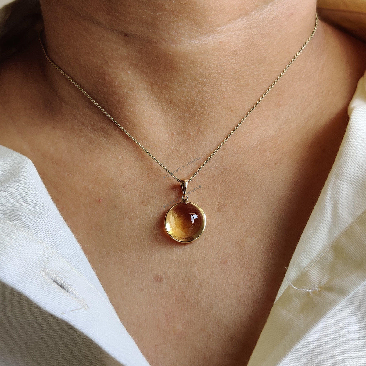 Natural Citrine 14K Solid Yellow Gold Bezel Pendant, November Birthstone, Christmas Present