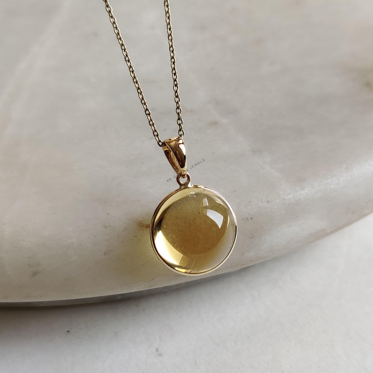 Natural Citrine 14K Solid Yellow Gold Bezel Pendant, November Birthstone, Christmas Present