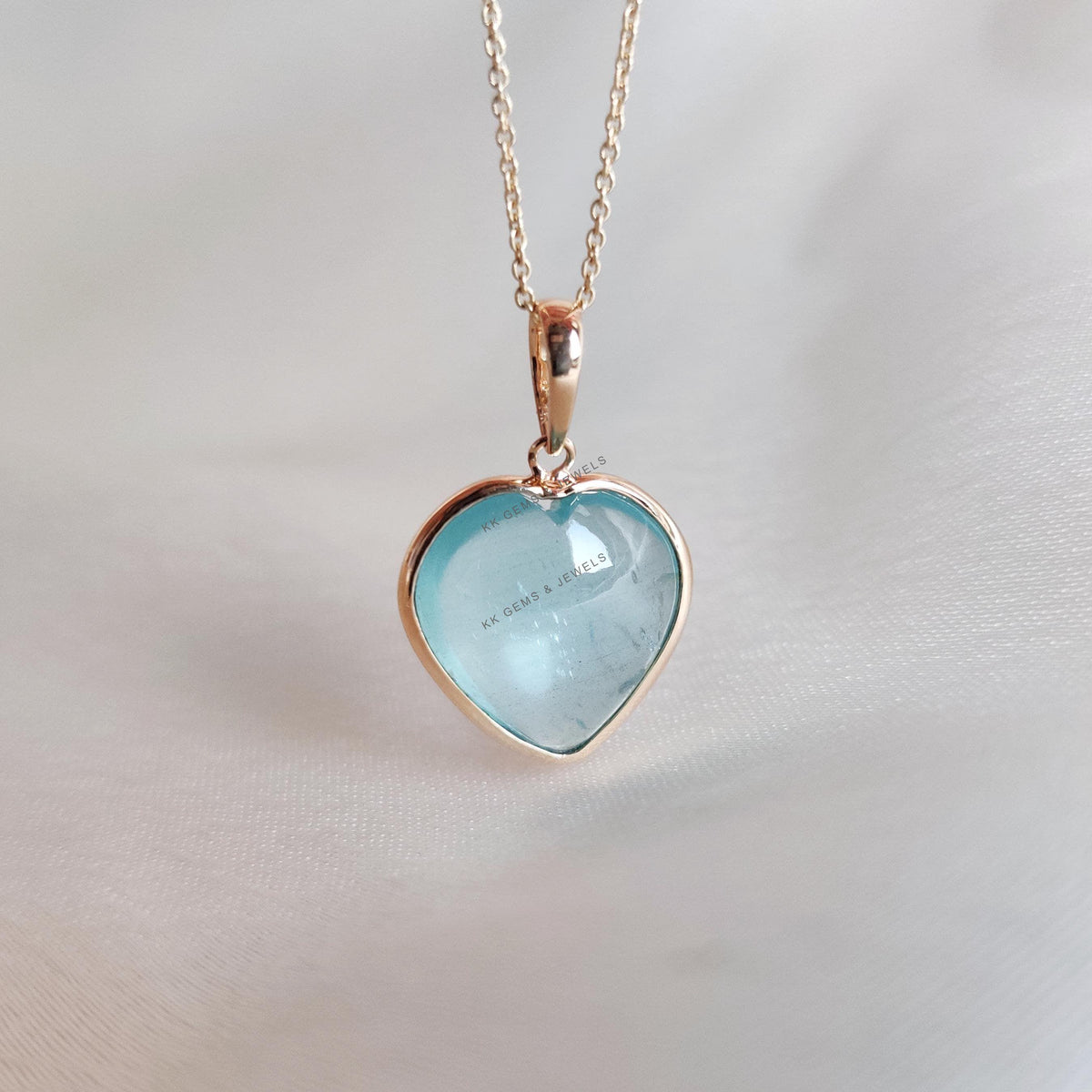 14K Solid Yellow Gold Natural Aquamarine Heart Pendant - March Birthstone