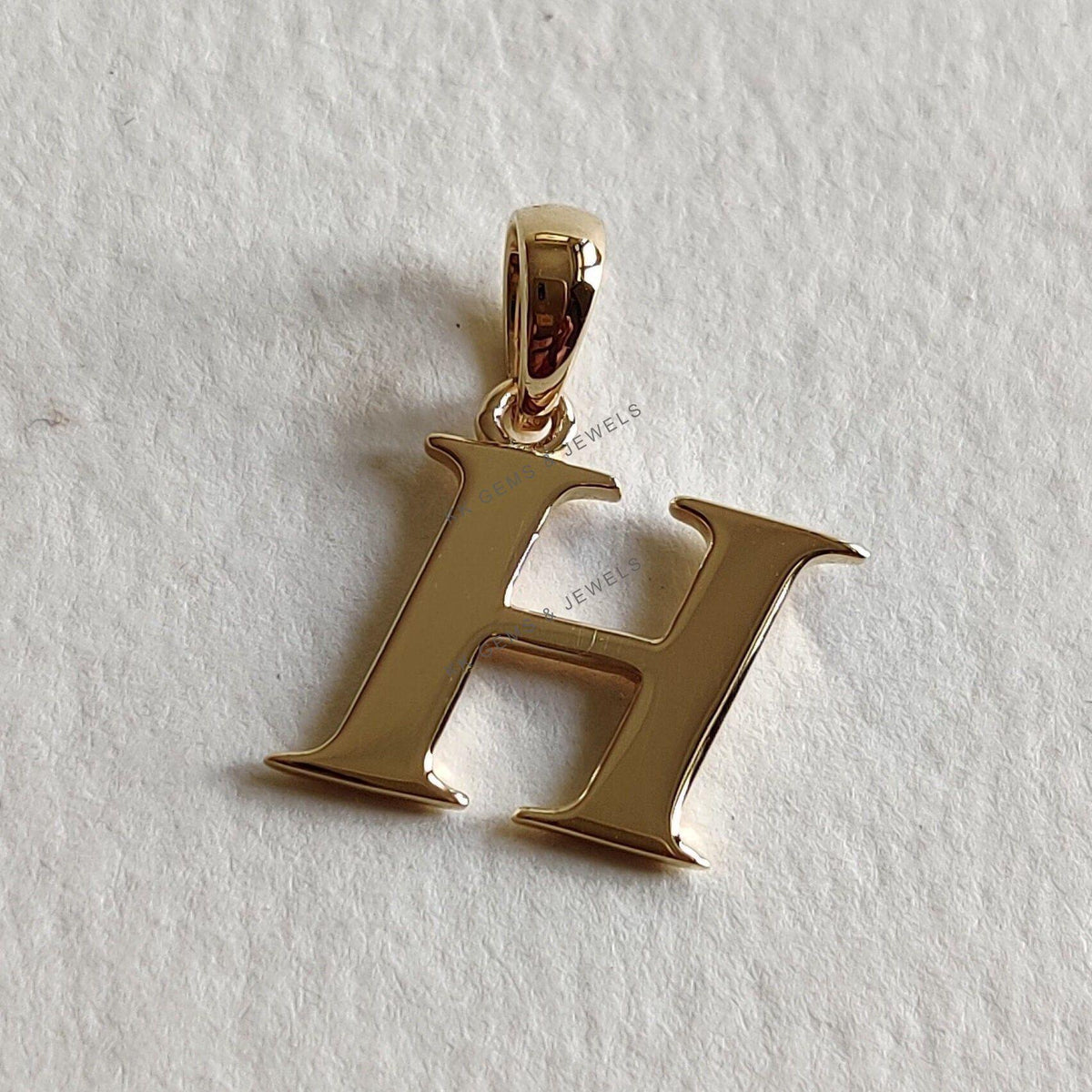 14K Solid Yellow Gold Initial H Pendant, Alphabet Charm