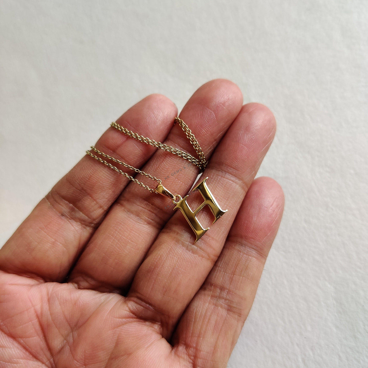 14K Solid Yellow Gold Initial H Pendant, Alphabet Charm
