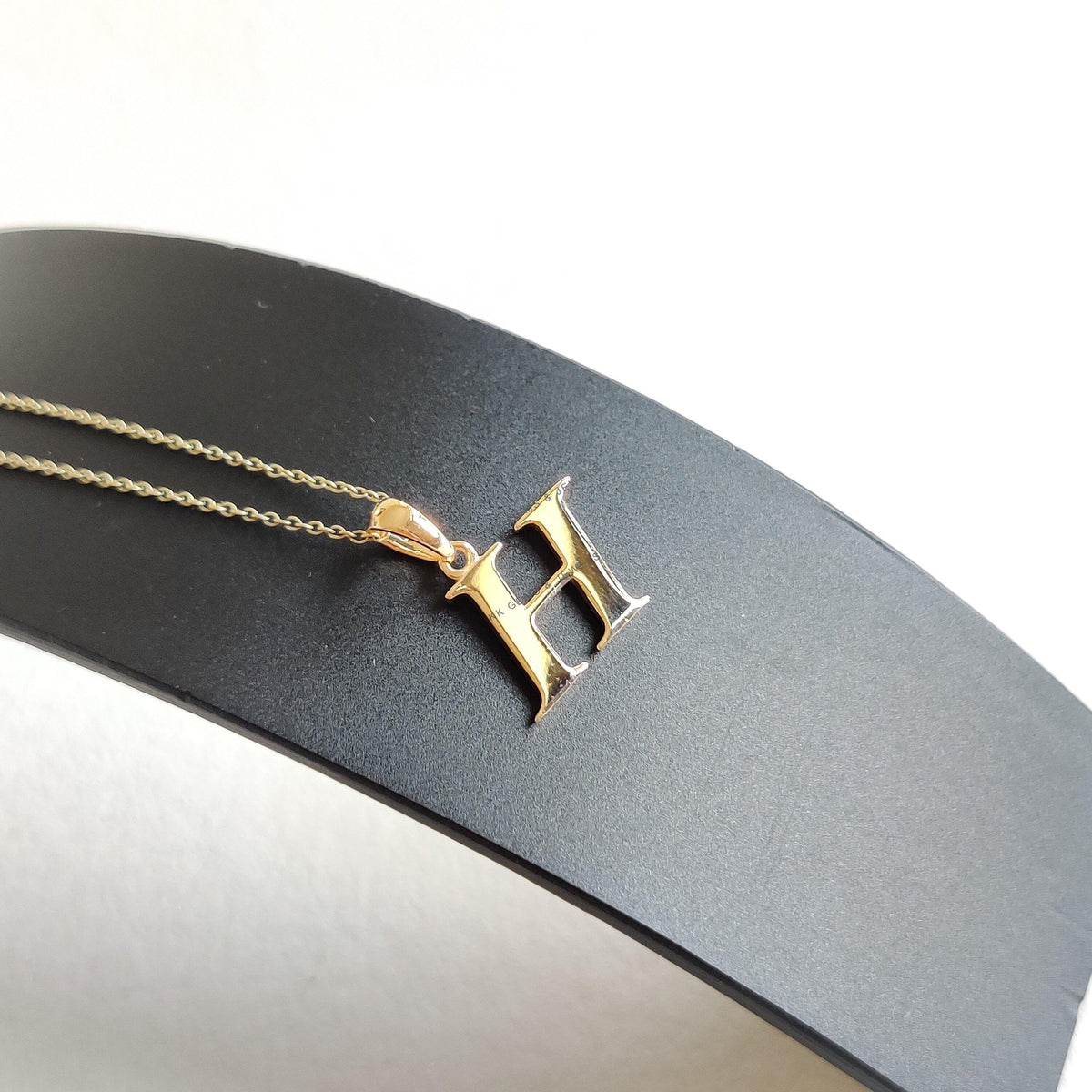 14K Solid Yellow Gold Initial H Pendant, Alphabet Charm