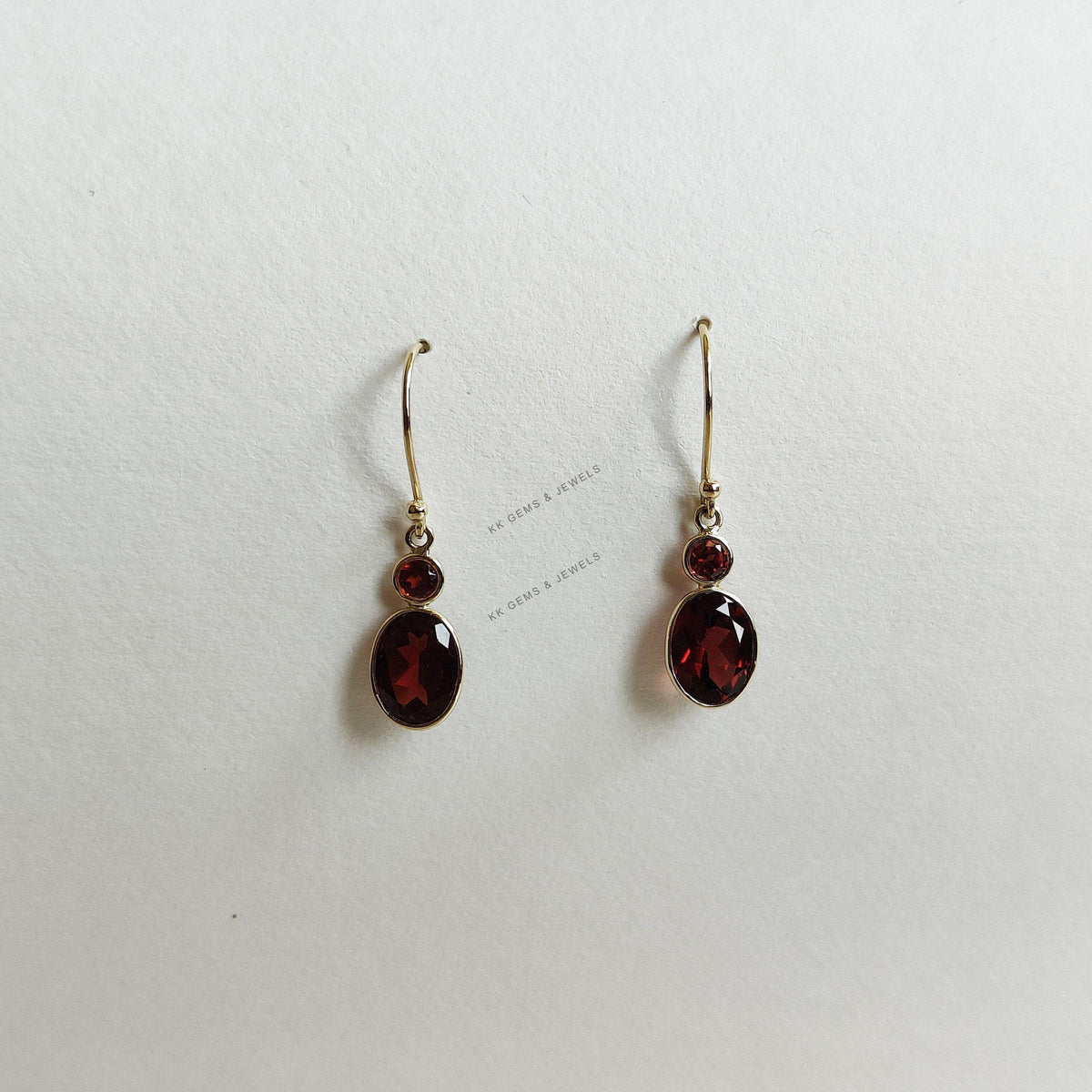 14K Solid Yellow Gold Natural Garnet Bezel Earrings, January Birthstone