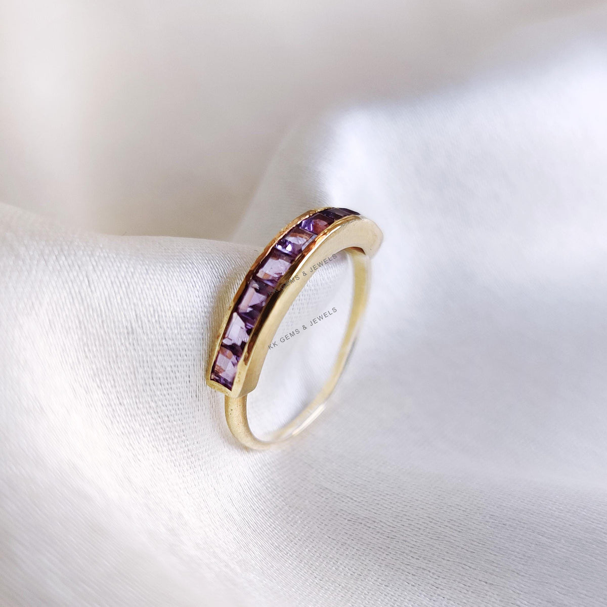 14K Solid Yellow Gold Natural Purple Amethyst Ring, February Birthstone Jewelry