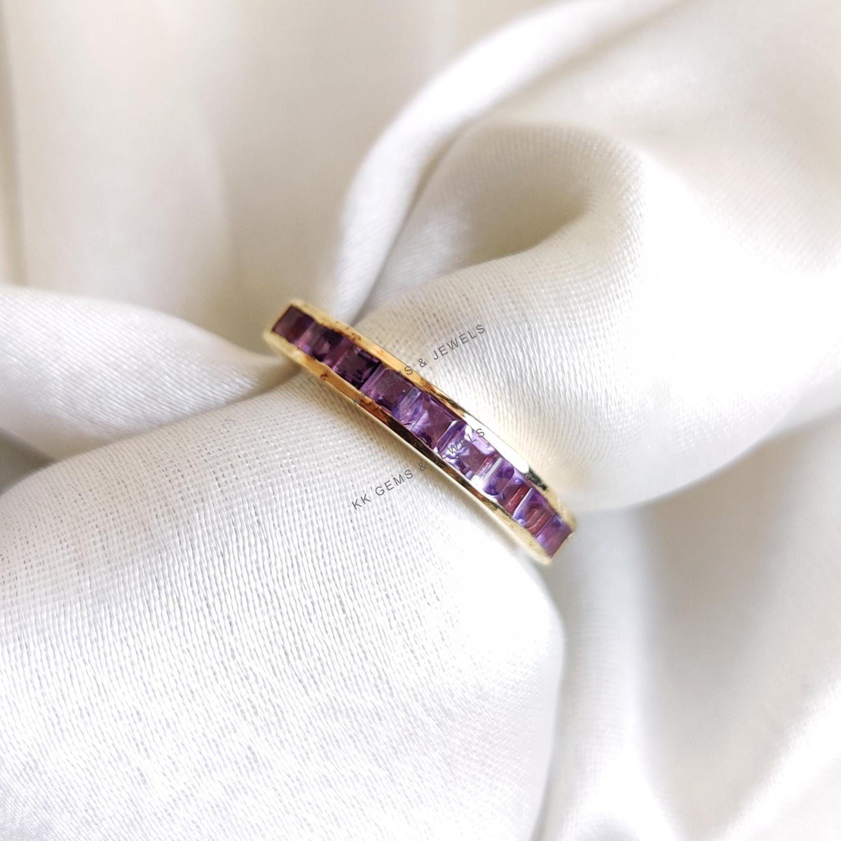 14K Solid Yellow Gold Natural Purple Amethyst Ring, February Birthstone Jewelry