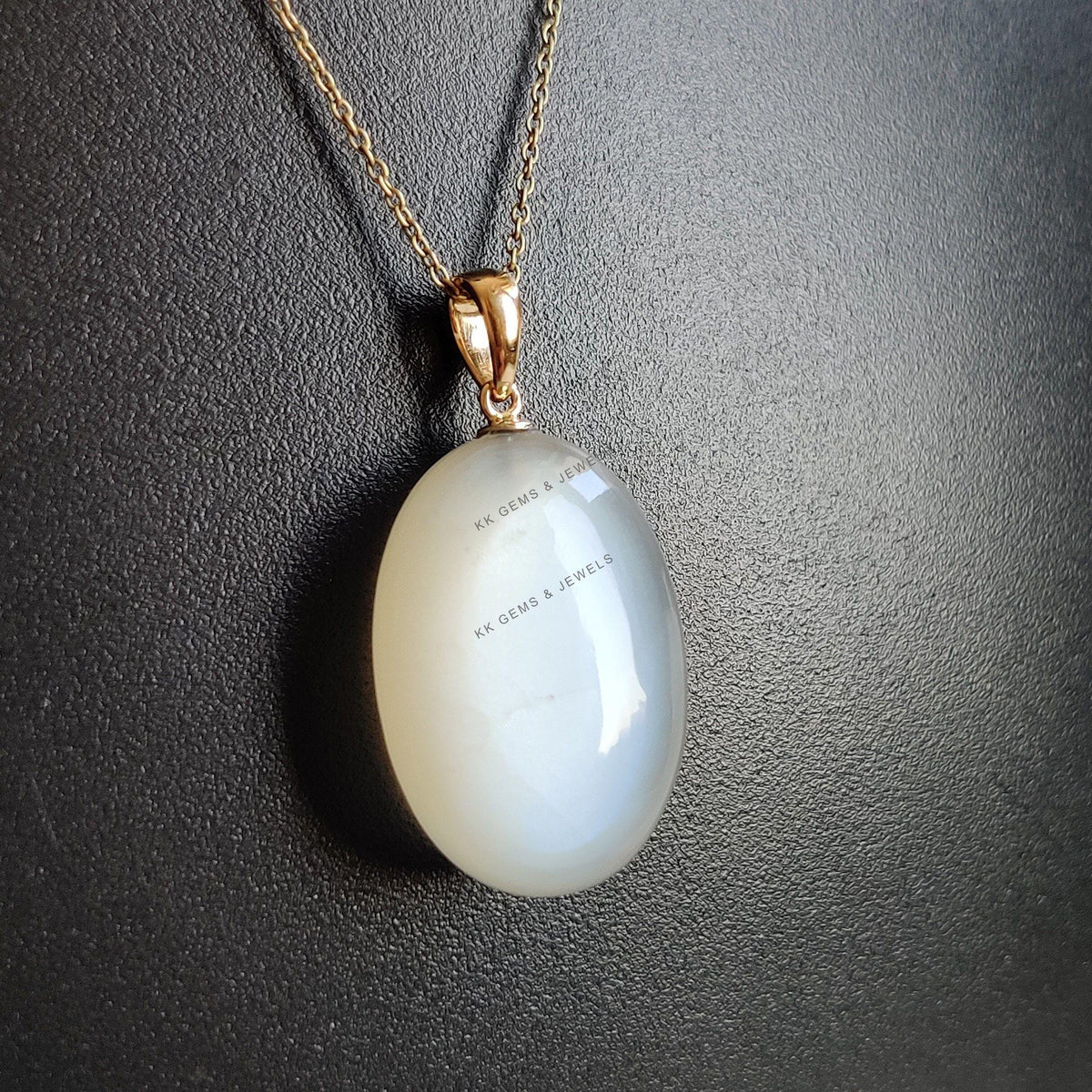 Natural White Moonstone 14K Solid Yellow Gold Drill Pendant, June Birthstone Jewelry