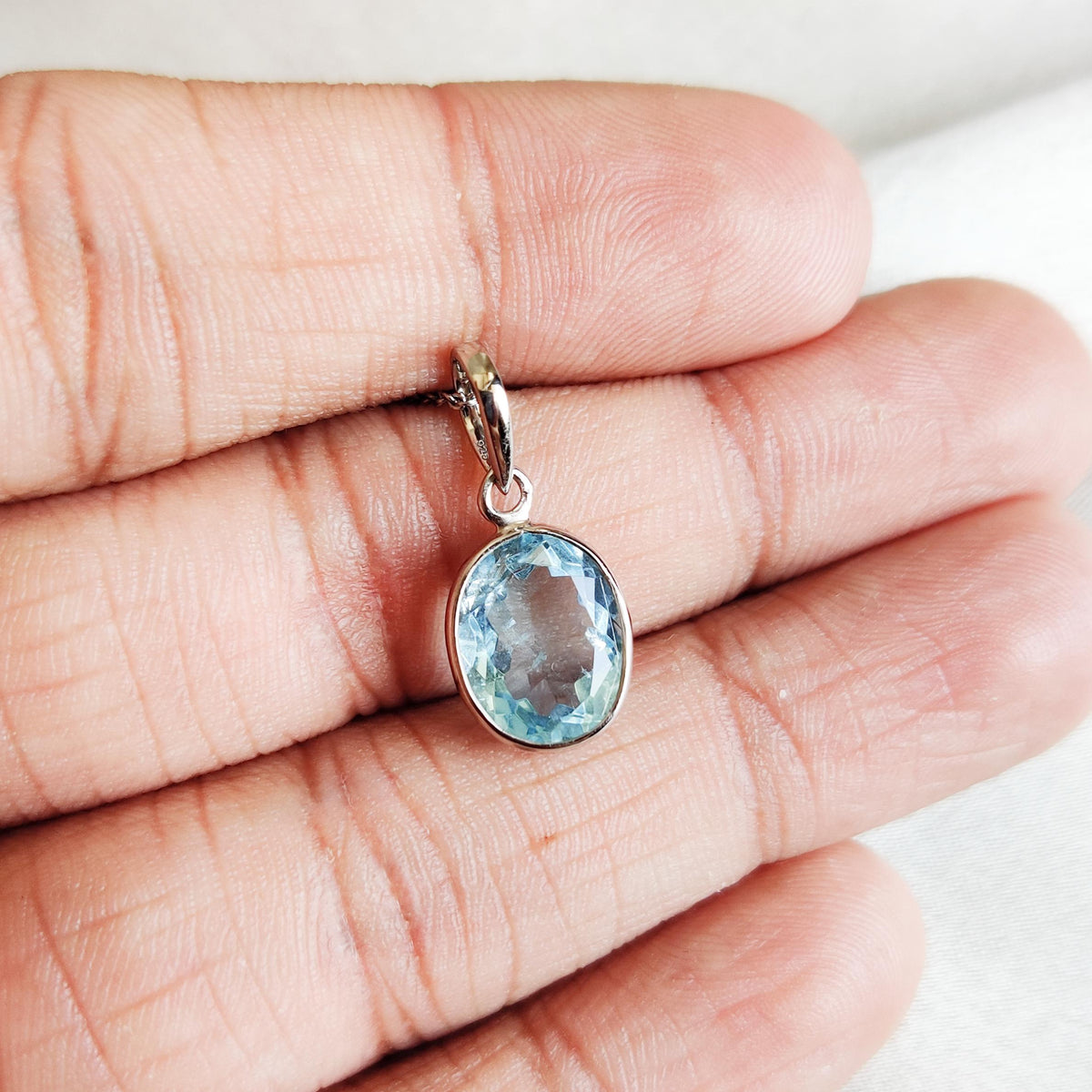 Natural Aquamarine Bezel Pendant, 14K Solid White Gold March Birthstone