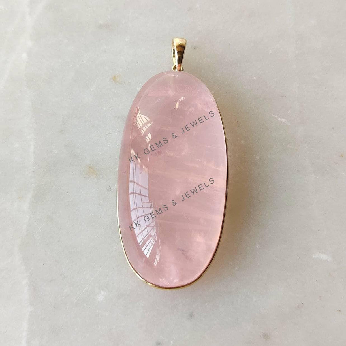 Natural Rose Quartz Pendant, 14K Solid Yellow Gold Bezel, January Birthstone