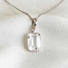 14K Solid Gold Natural White Topaz Pendant - Emerald Cut November Birthstone