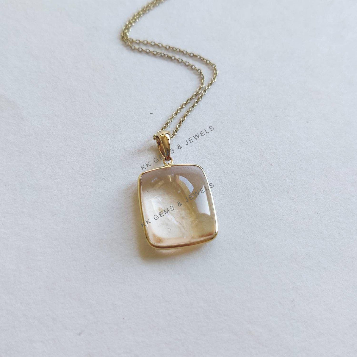 Natural Morganite Bezel Pendant, 14K Solid Yellow Gold, Cushion Jewelry
