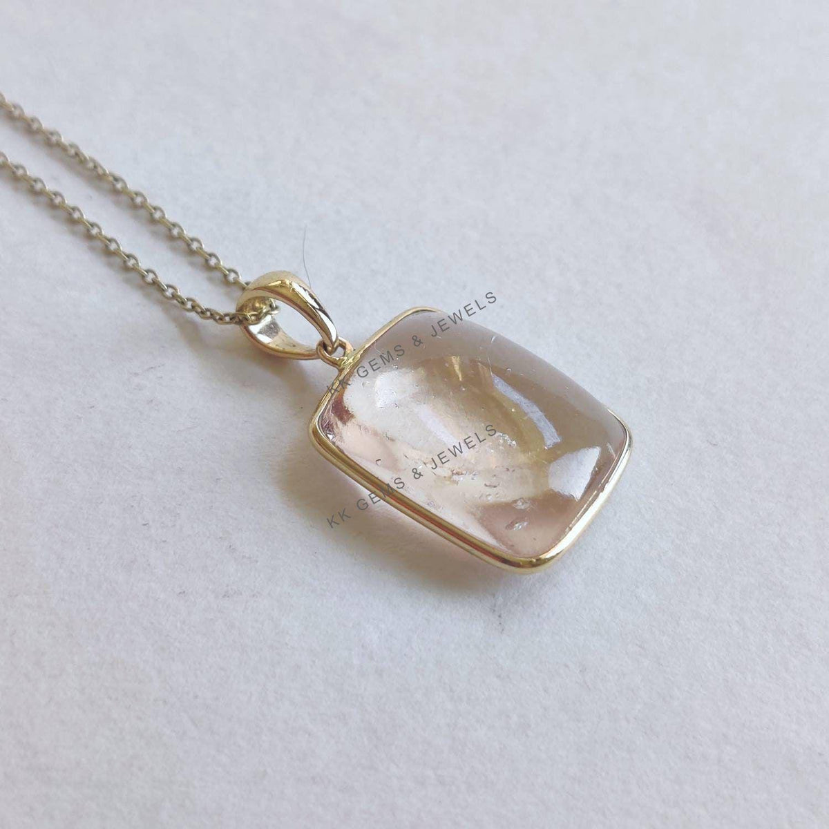 Natural Morganite Bezel Pendant, 14K Solid Yellow Gold, Cushion Jewelry
