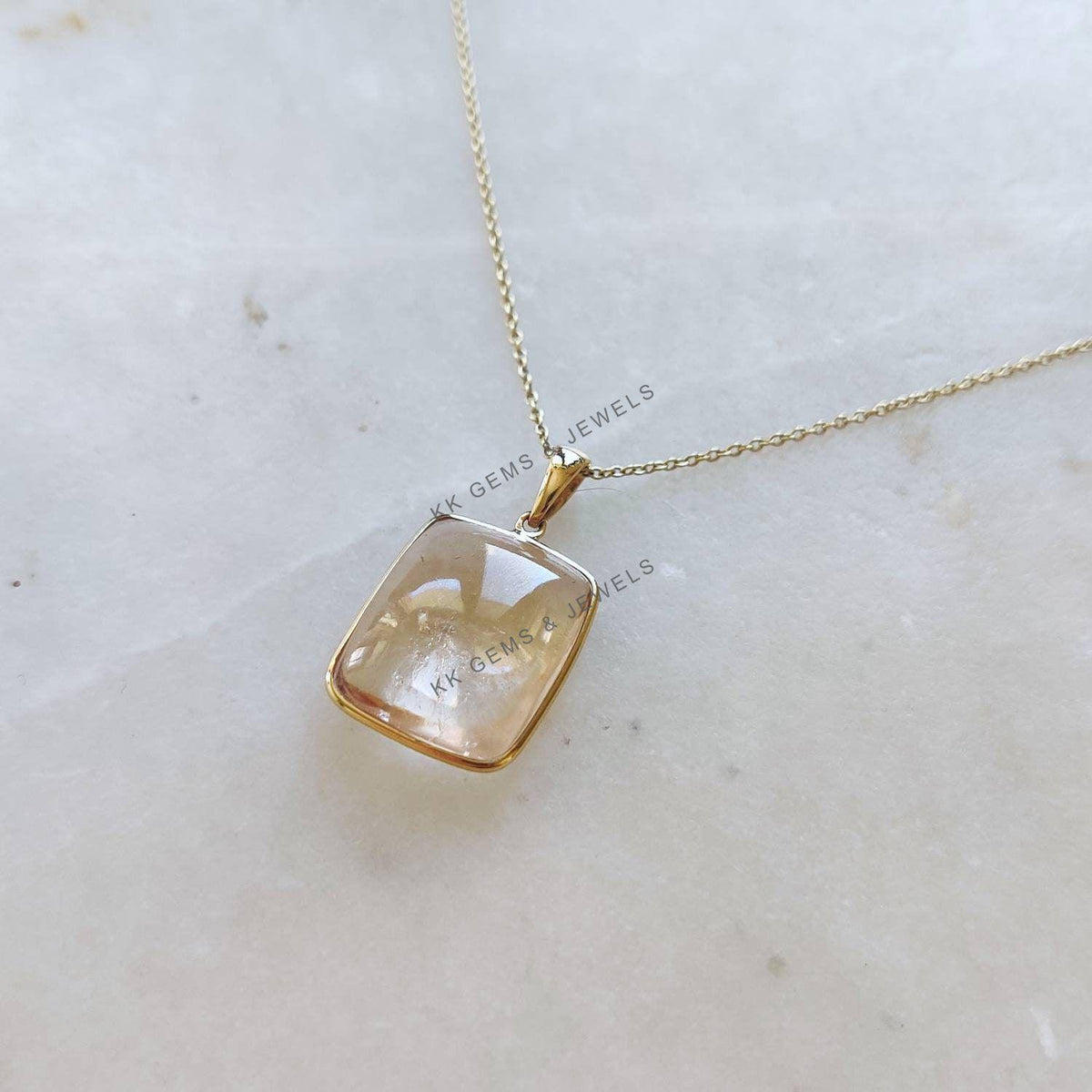 Natural Morganite Bezel Pendant, 14K Solid Yellow Gold, Cushion Jewelry
