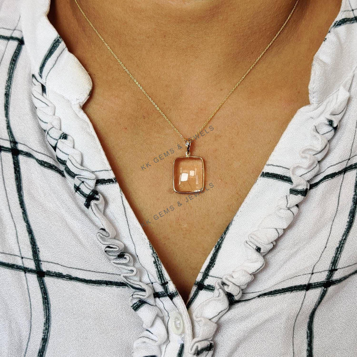 Natural Morganite Bezel Pendant, 14K Solid Yellow Gold, Cushion Jewelry