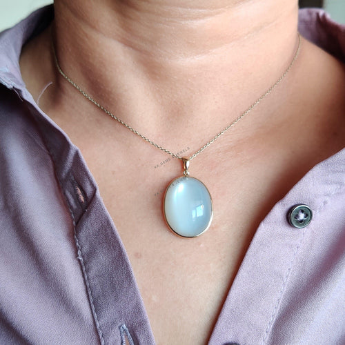 14K Solid Gold Bezel Natural White Moonstone Pendant, June Birthstone