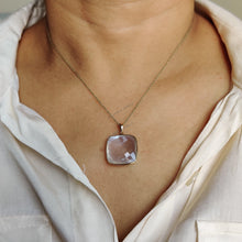 14K Solid Gold Natural MOP & Clear Quartz Pendant, June Birthstone Necklace