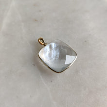 14K Solid Gold Natural MOP & Clear Quartz Pendant, June Birthstone Necklace