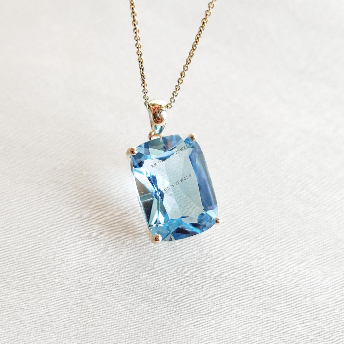 Natural Sky Blue Topaz Prong Pendant, 14K Solid Yellow Gold, December Birthstone
