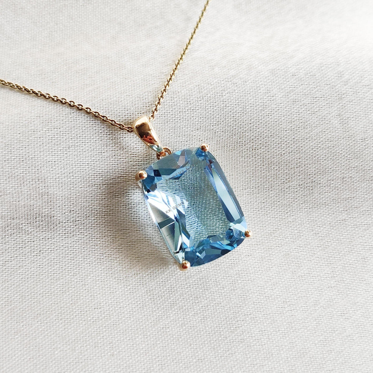 Natural Sky Blue Topaz Prong Pendant, 14K Solid Yellow Gold, December Birthstone