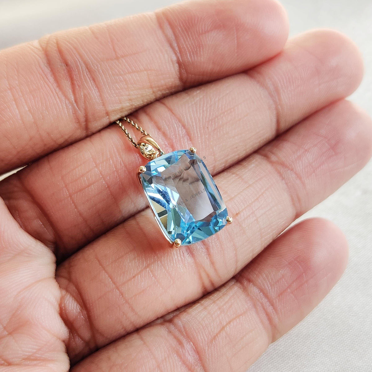 Natural Sky Blue Topaz Prong Pendant, 14K Solid Yellow Gold, December Birthstone