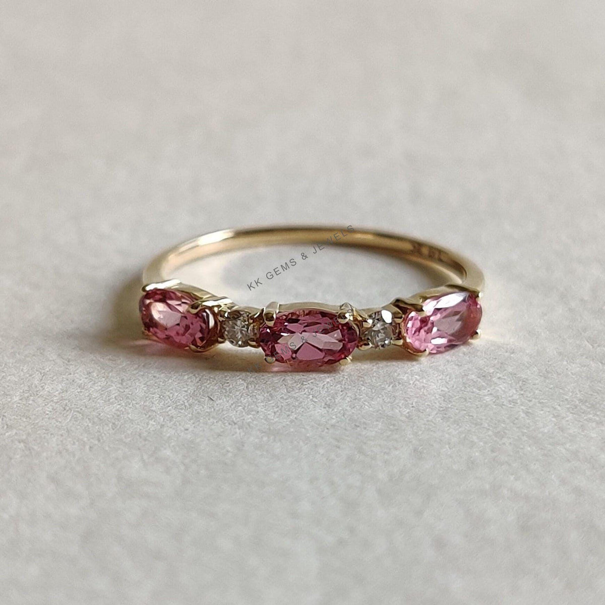 Natural Pink Topaz & Diamond Ring, 14K Solid Yellow Gold Jewelry, December Birthstone