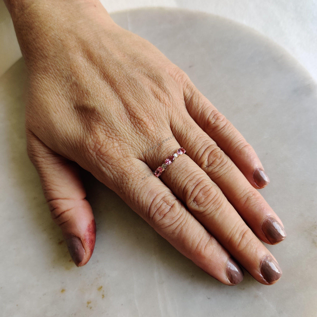 Natural Pink Topaz & Diamond Ring, 14K Solid Yellow Gold Jewelry, December Birthstone