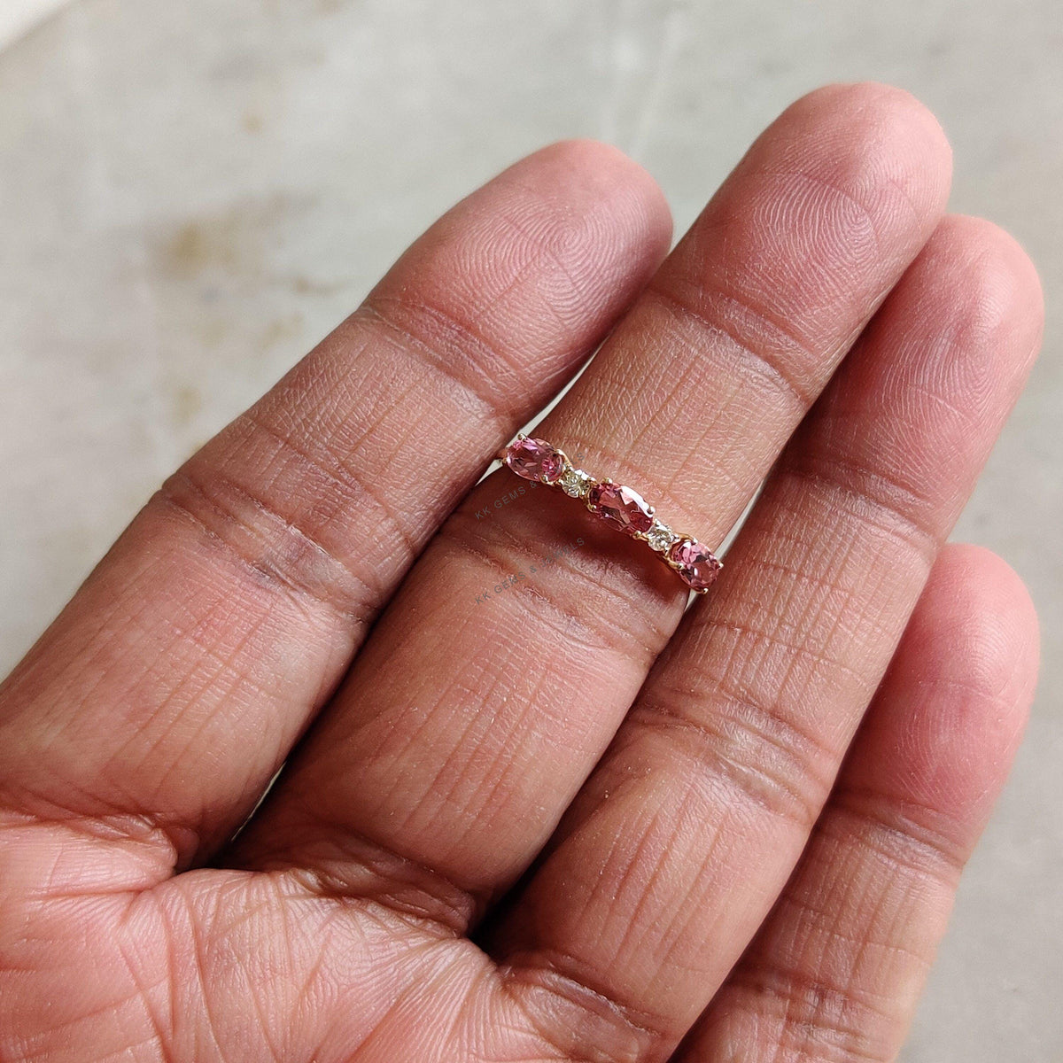 Natural Pink Topaz & Diamond Ring, 14K Solid Yellow Gold Jewelry, December Birthstone