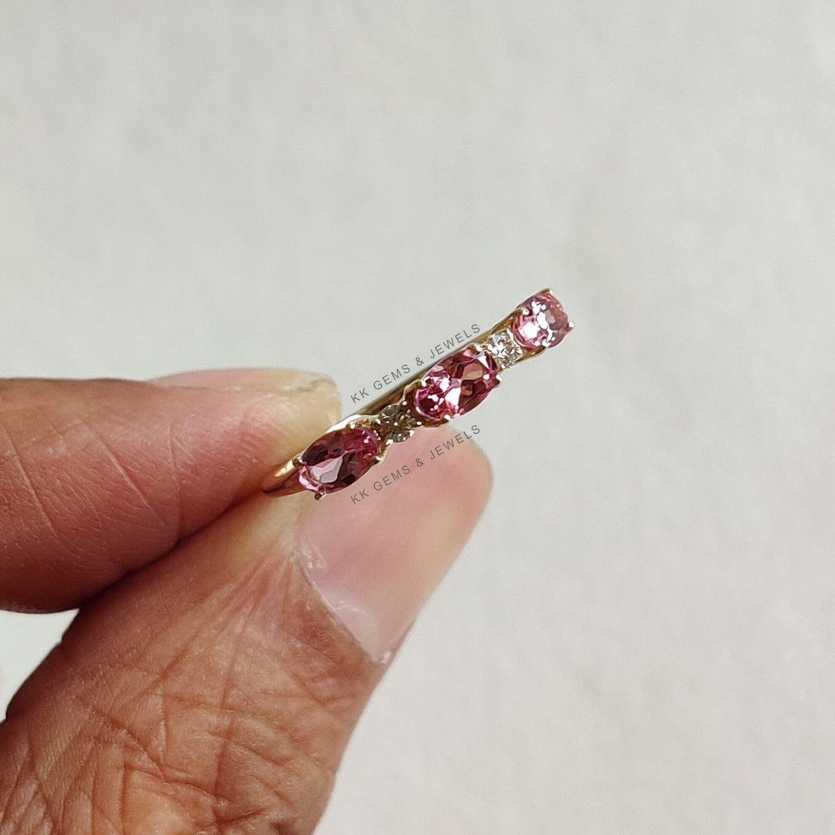 Natural Pink Topaz & Diamond Ring, 14K Solid Yellow Gold Jewelry, December Birthstone