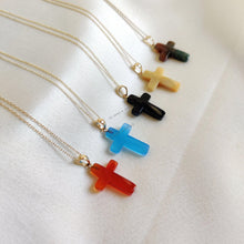 14k Solid Gold Natural Agate Chalcedony, Onyx Cross Pendant, Christmas Gift Jewelry