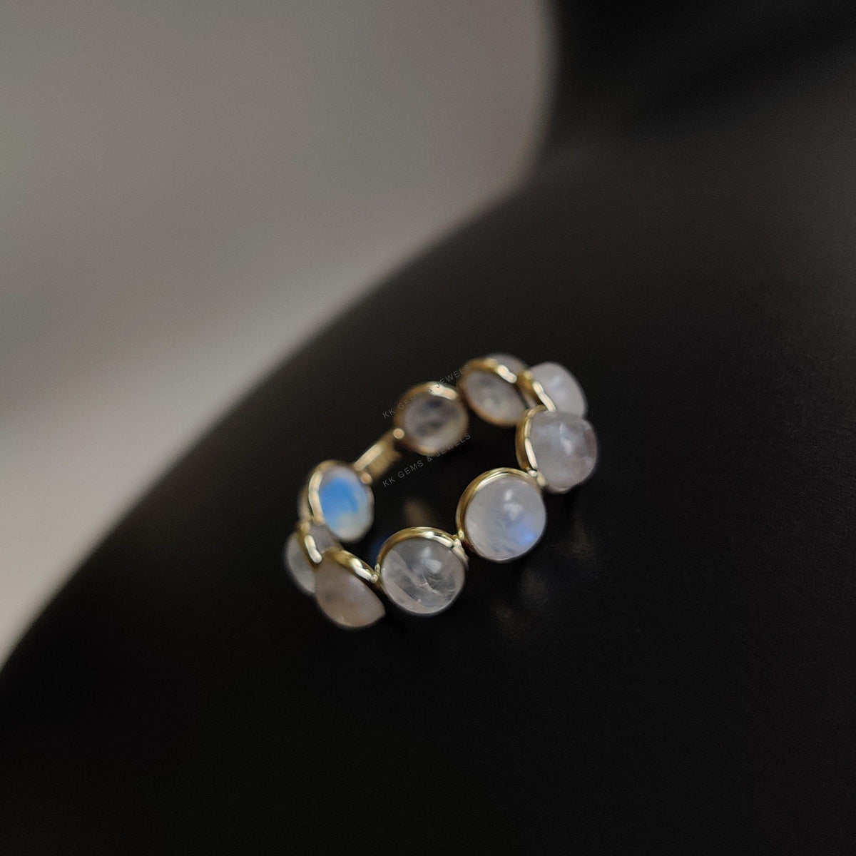 Natural Rainbow Moonstone Ring, 14K Solid Yellow Gold, June Birthstone