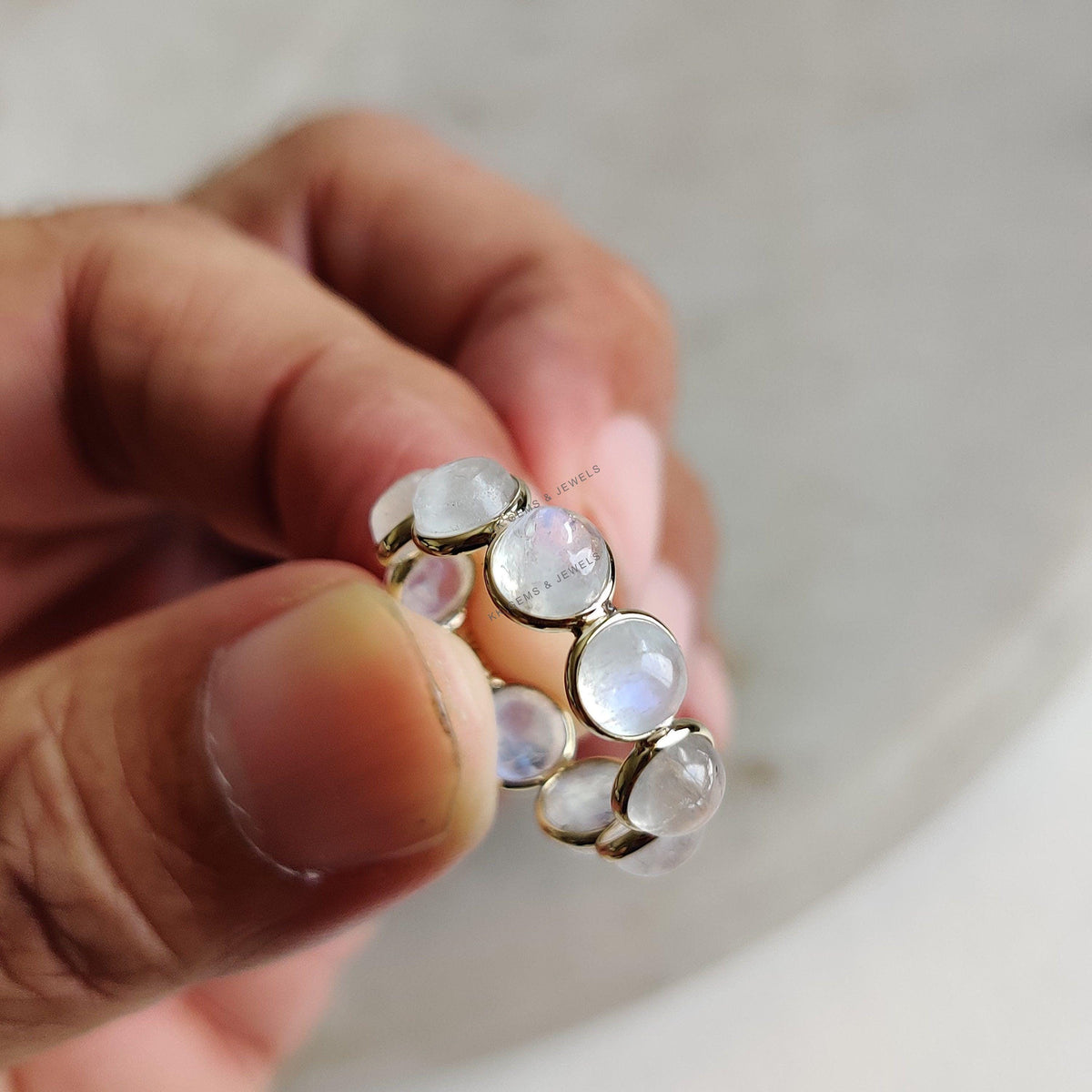 Natural Rainbow Moonstone Ring, 14K Solid Yellow Gold, June Birthstone