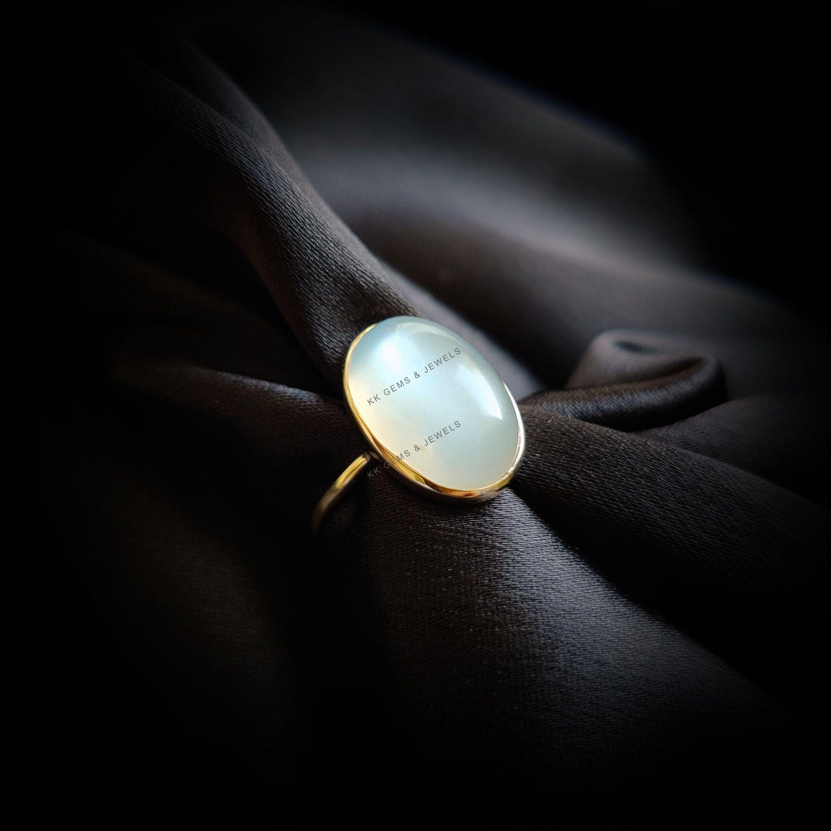 Oval Natural White Moonstone Ring, 14K Solid Yellow Gold, June Birthstone