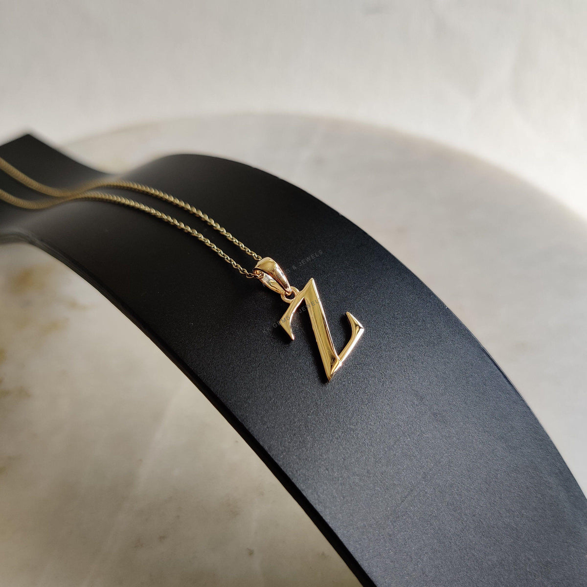 14K Solid Yellow Gold Initial Z Pendant, Alphabet Charm