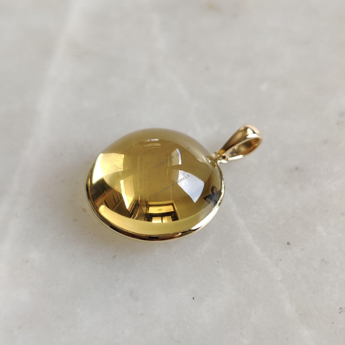 Natural Citrine 14K Solid Yellow Gold Round Pendant, November Birthstone