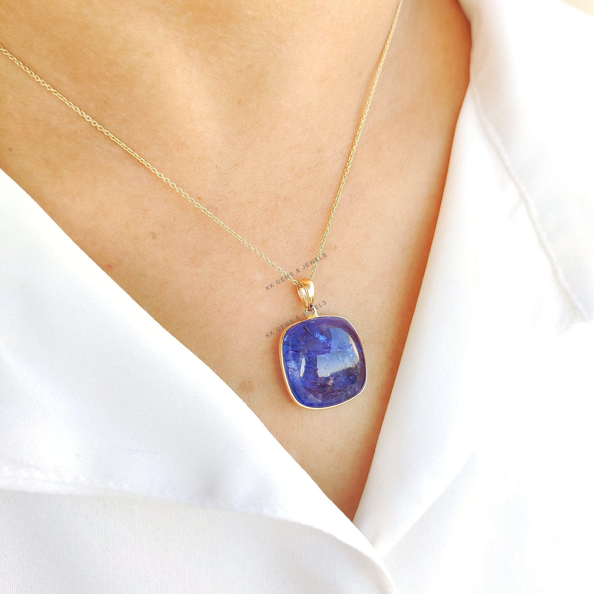 Natural Tanzanite Pendant, 14K Solid Yellow Gold Bezel Pendant, December Birthstone