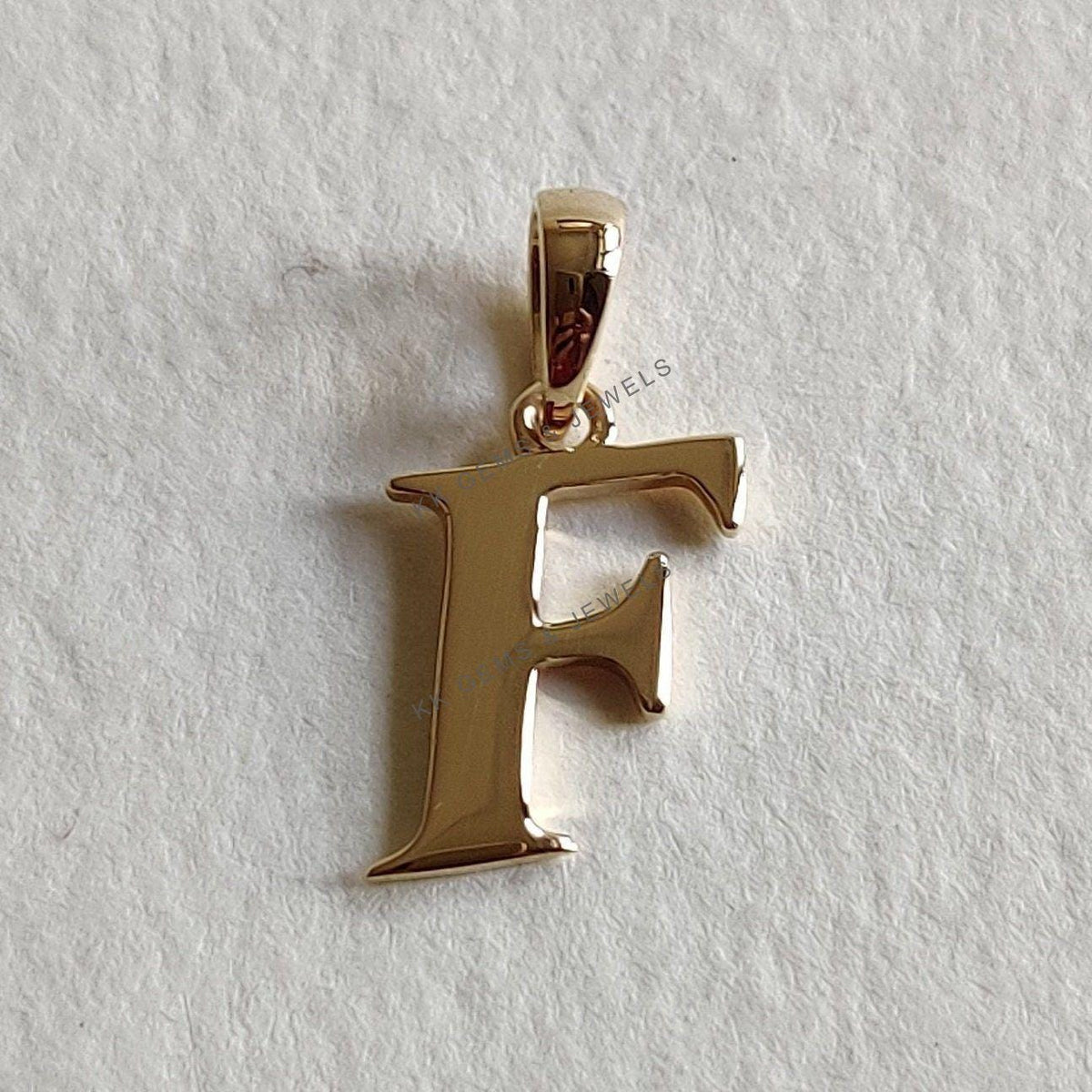14K Solid Yellow Gold Initial F Pendant, Particular Letter Charm