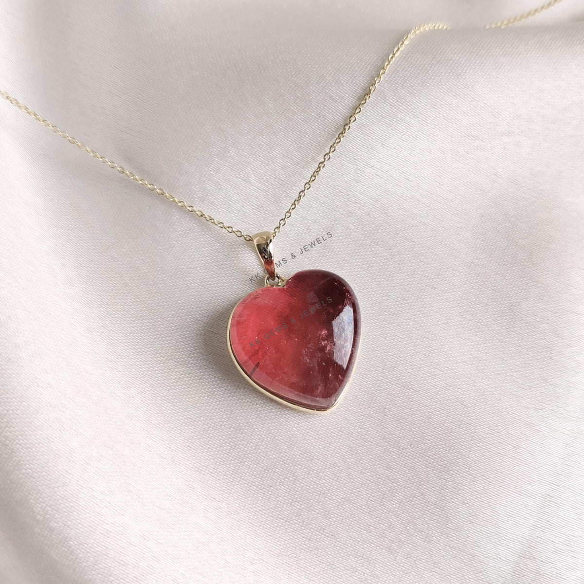 Natural Pink Tourmaline Pendant, 14K Solid Yellow Gold Pendant, October Birthstone Pendant, Heart Pendant, Christmas Present