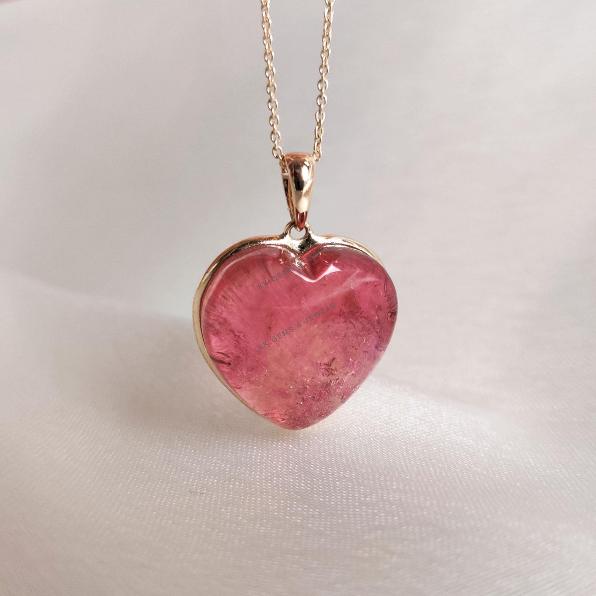 Natural Pink Tourmaline Pendant, 14K Solid Yellow Gold Pendant, October Birthstone Pendant, Heart Pendant, Christmas Present