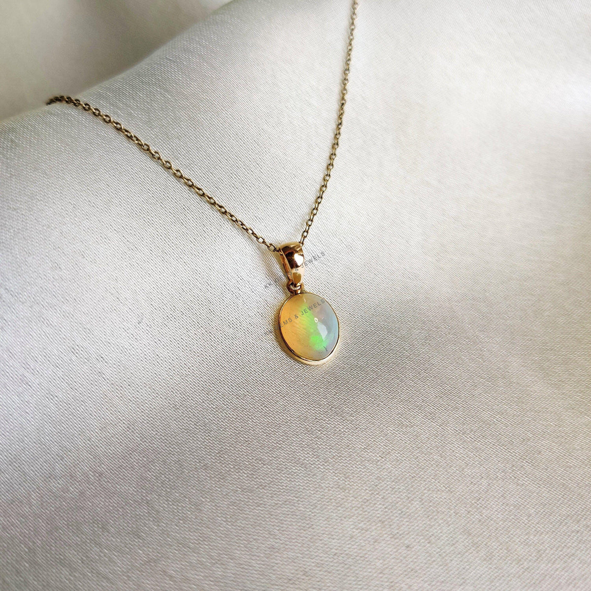 Natural Ethiopion Opal Pendant, 14K Solid Yellow Gold Pendant, October Birthstone