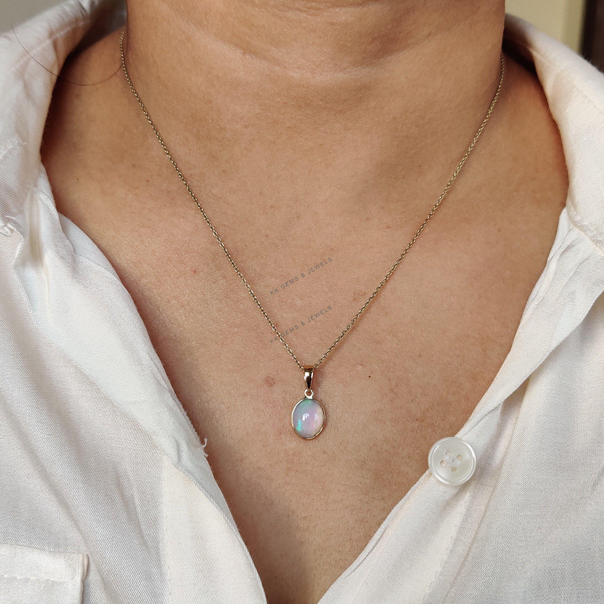 Natural Ethiopion Opal Pendant, 14K Solid Yellow Gold Pendant, October Birthstone