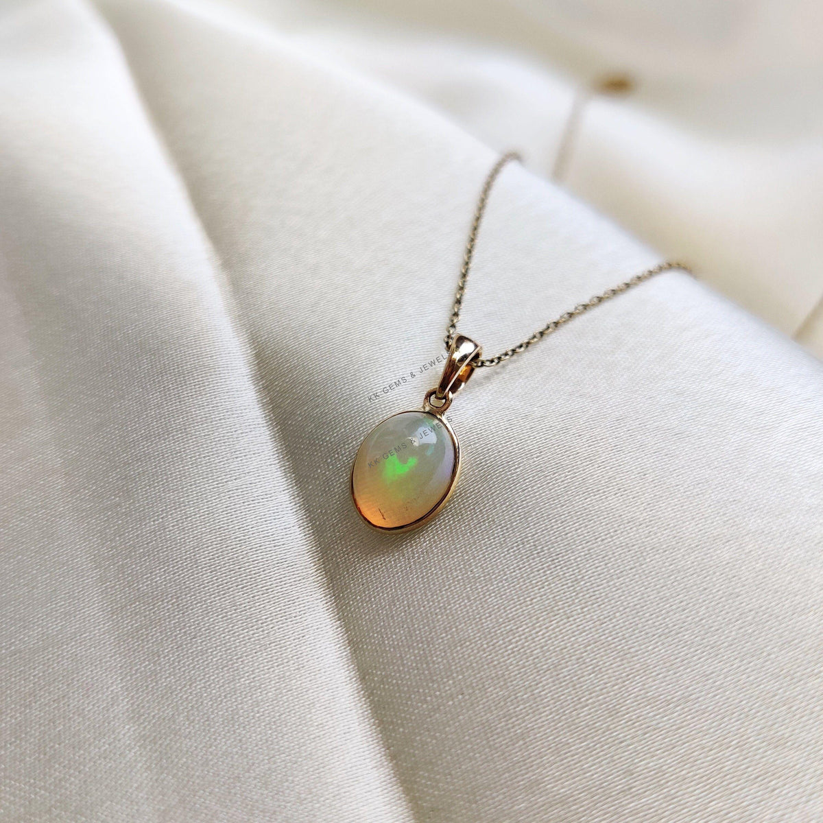 Natural Ethiopion Opal Pendant, 14K Solid Yellow Gold Pendant, October Birthstone