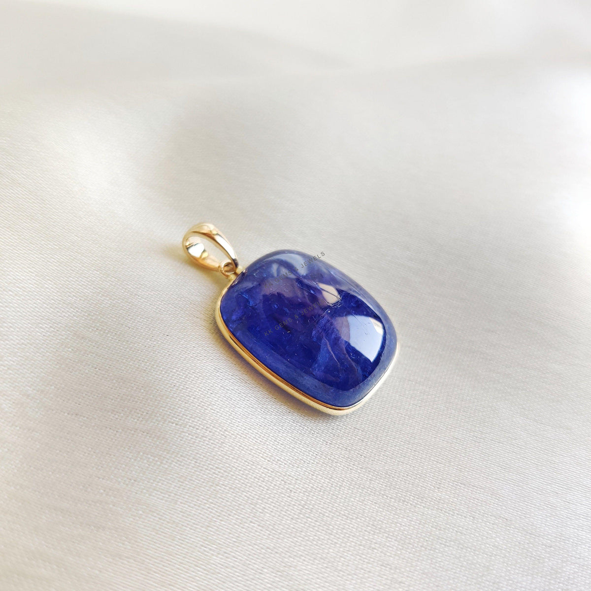 Natural Tanzanite 14K Solid Yellow Gold Rectangle Pendant, December Birthstone
