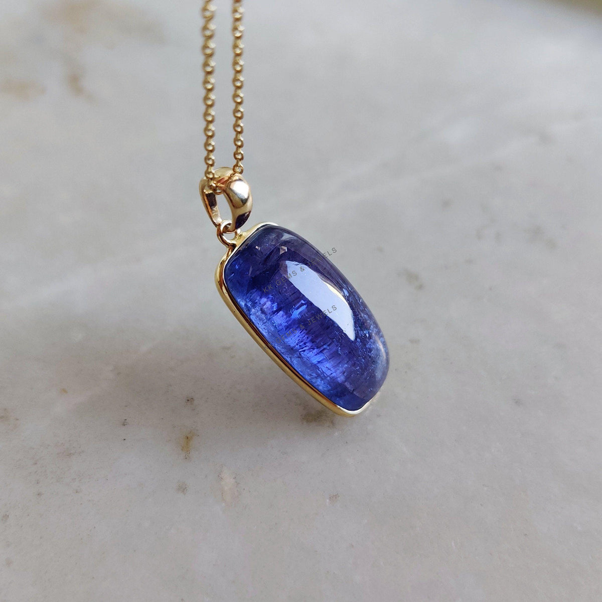 Natural Tanzanite 14K Solid Yellow Gold Bezel Pendant, December Birthstone