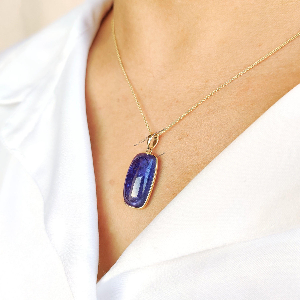 Natural Tanzanite 14K Solid Yellow Gold Bezel Pendant, December Birthstone