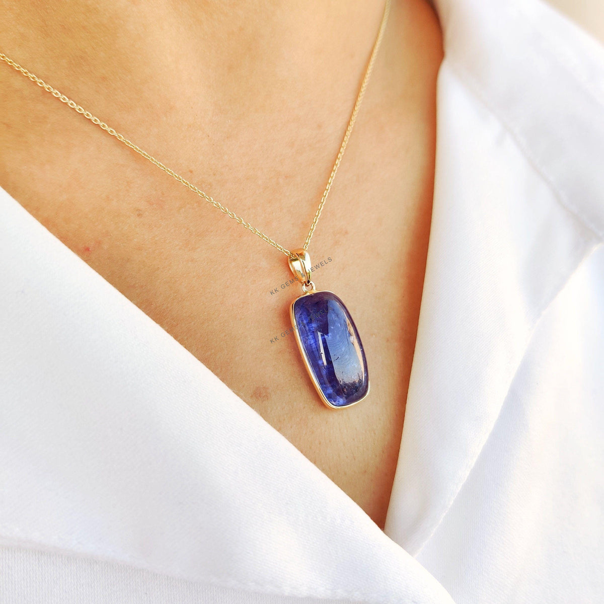 Natural Tanzanite 14K Solid Yellow Gold Bezel Pendant, December Birthstone