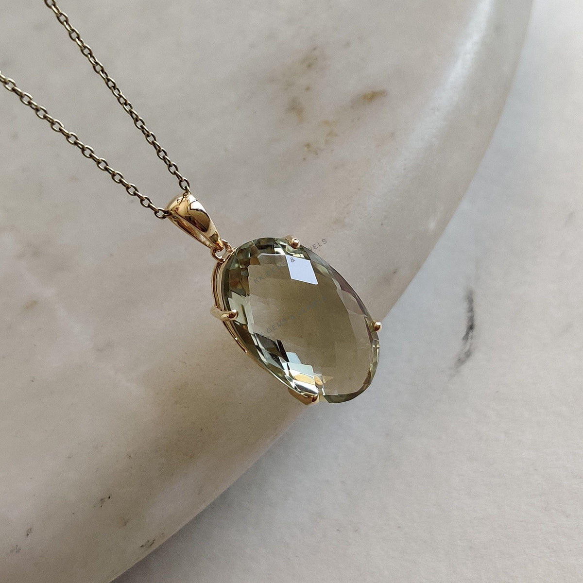 Natural Green Amethyst Pendant, 14K Solid Gold Pendant, February Birthstone