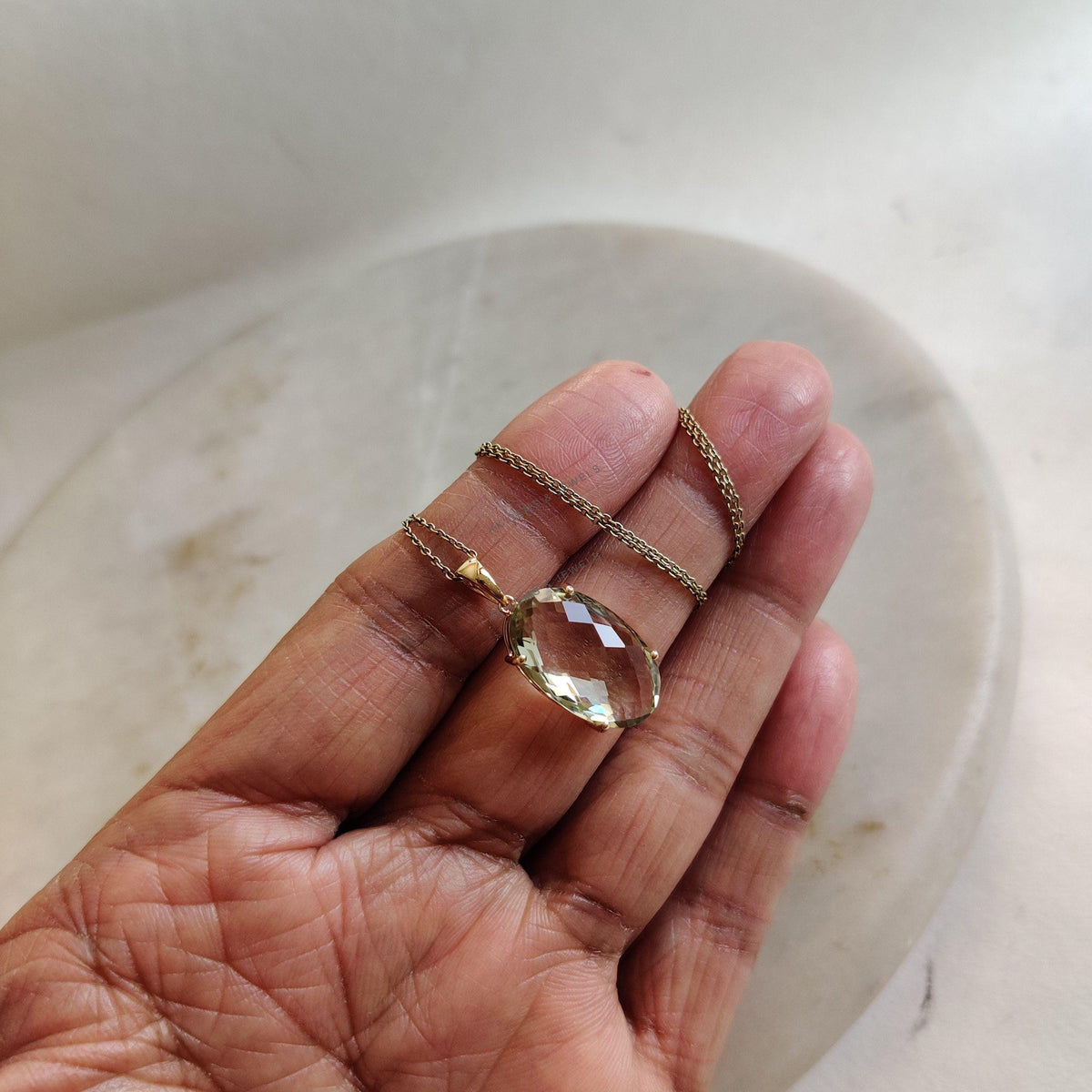 Natural Green Amethyst Pendant, 14K Solid Gold Pendant, February Birthstone