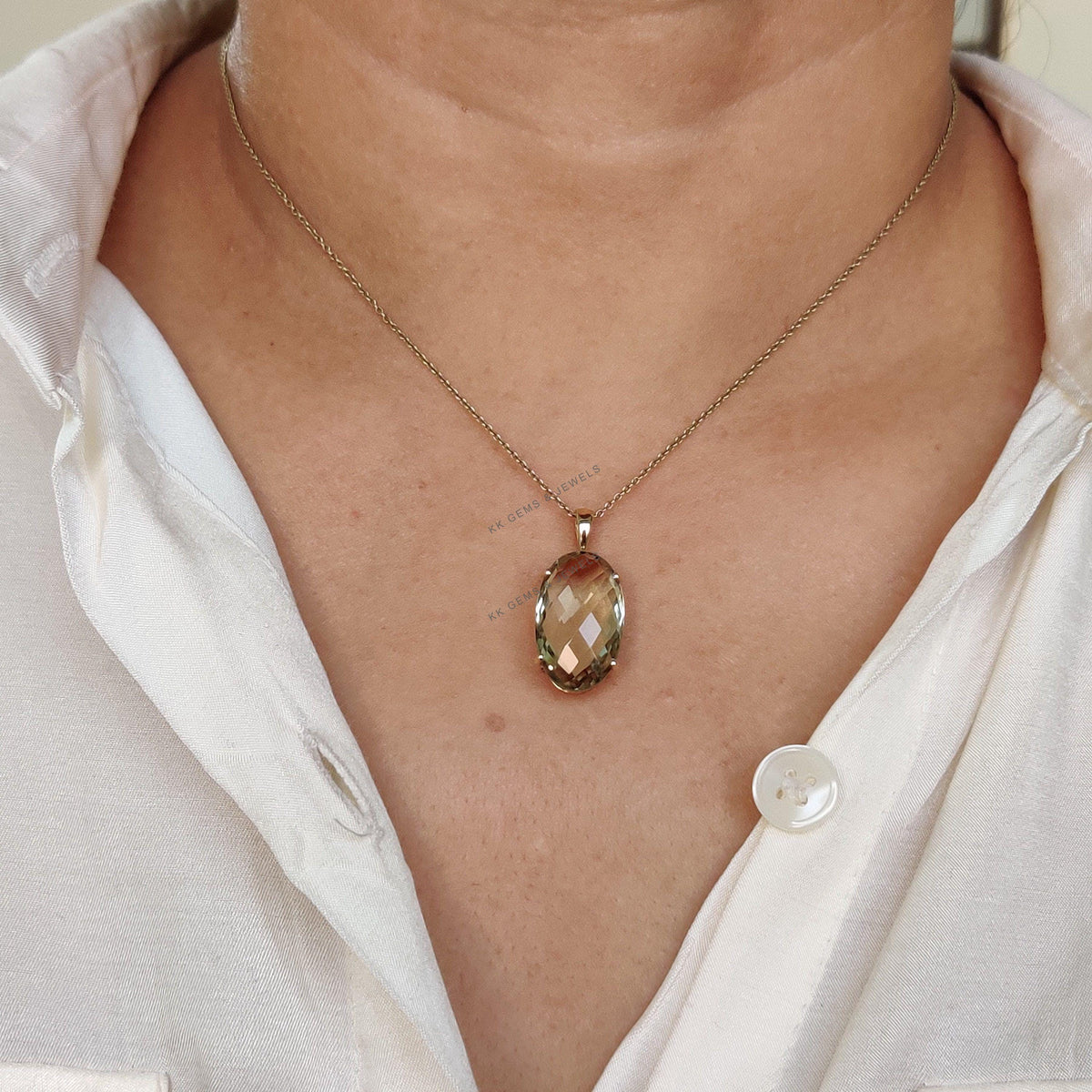 Natural Green Amethyst Pendant, 14K Solid Gold Pendant, February Birthstone